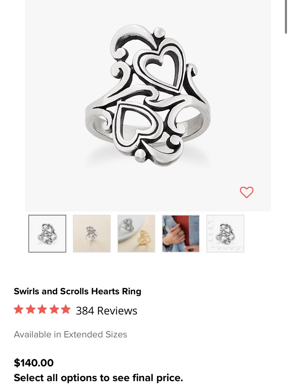 James Avery Heart Scroll Filigree Ring - Picture 6 of 6